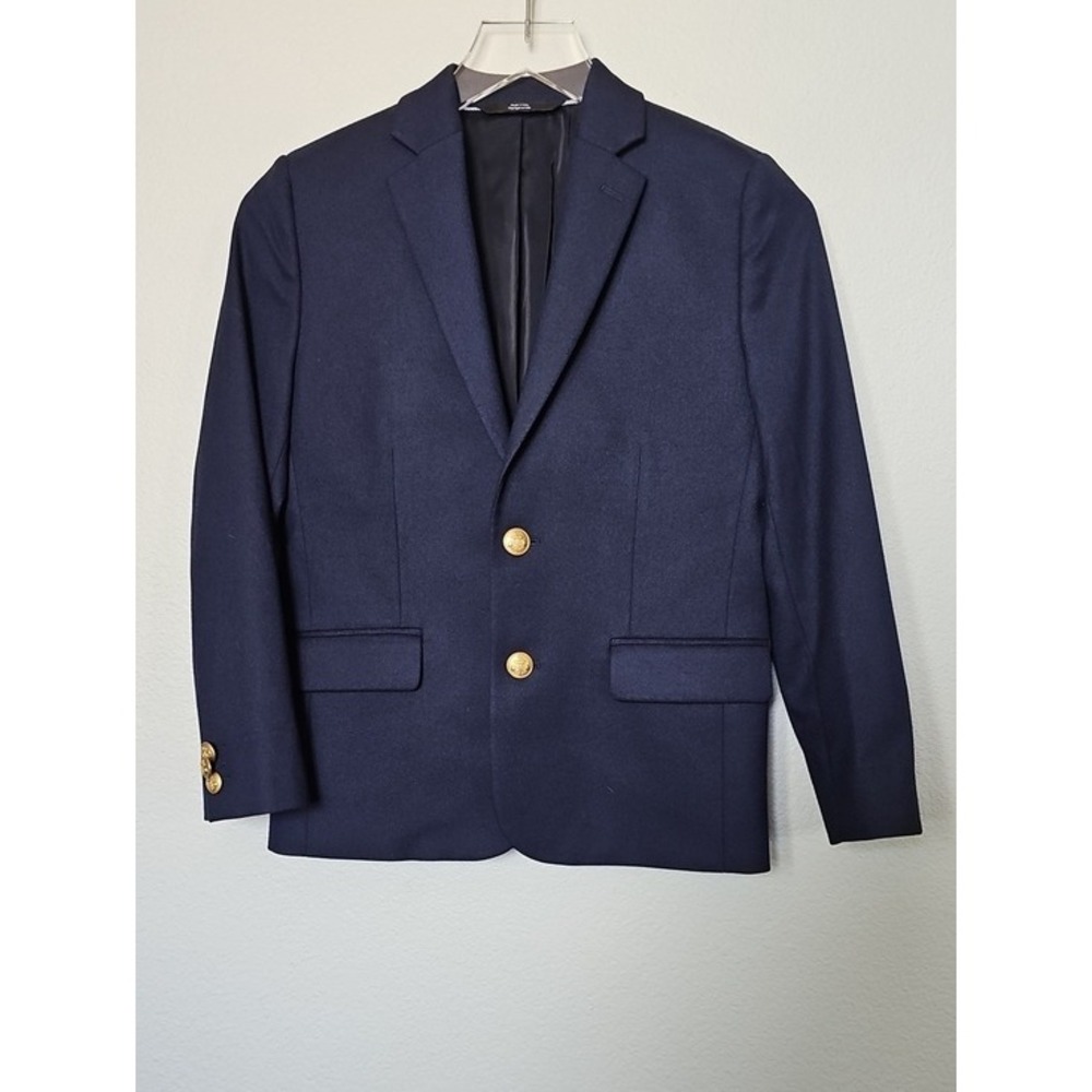 Nordstrom Kids Navy Blue Two Button Blazer Gold Crest Buttons Size 10